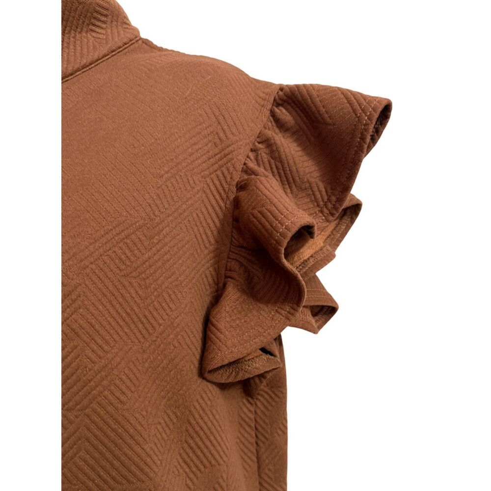 SSYS Brown Textured Half-Zip Ruffle Flutter Sleeve Top - Size M - Picture 5 of 9